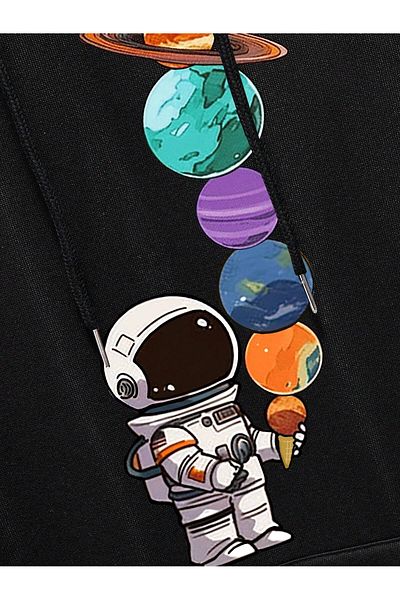 aynewmoda Nasa Astronaut - черен голям суичър с качулка