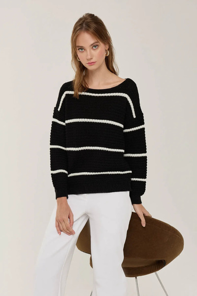 Hiccup croială largă Pulover tricotat cu dungi