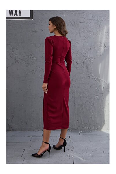 Elif Özbey Butik Vínové perleťové vystužené šaty