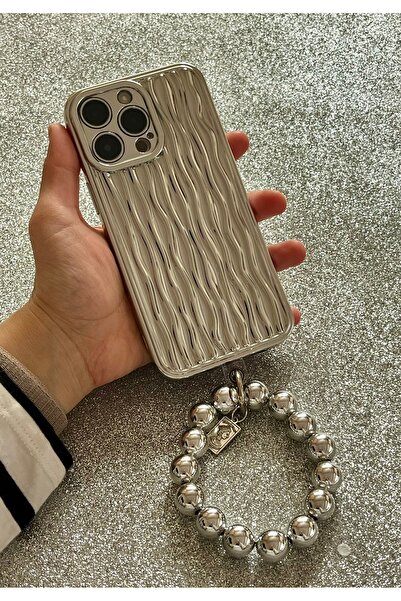 HYPERSOFT Iphone 11 Pro Max (6.5 inç) Uyumlu Bileklik Charm Aksesuarlı Parlak Nikelaj Gümüş Lux Kılıf