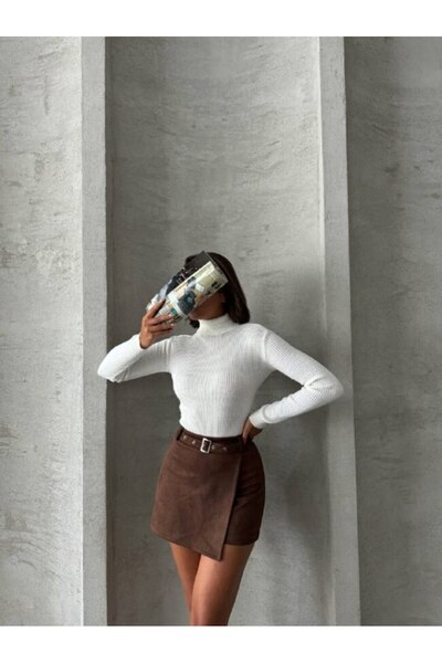 AYLFAR Fusta scurtă din piele intoarsa cu centura