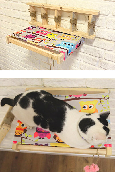 BUSHOP Cat Bed Cat House and Cat Ladder Set Right Left Compatible Antique Wall Mounted Cat Hammock