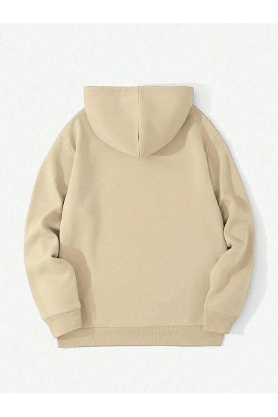 aynewmoda Ecru Oversize Hooded Sweatshirt - Front Printed'Stay Humble'