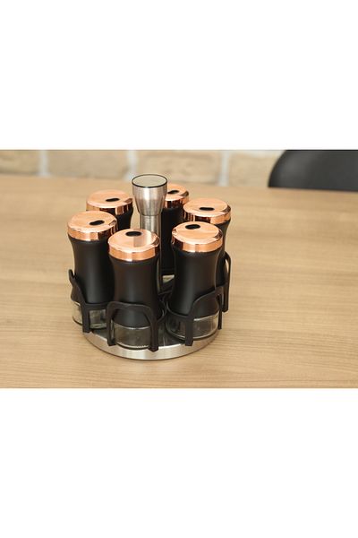 Vitale 6-Piece Rose Black Chrome Swivel and Glass Spice Bowl Set