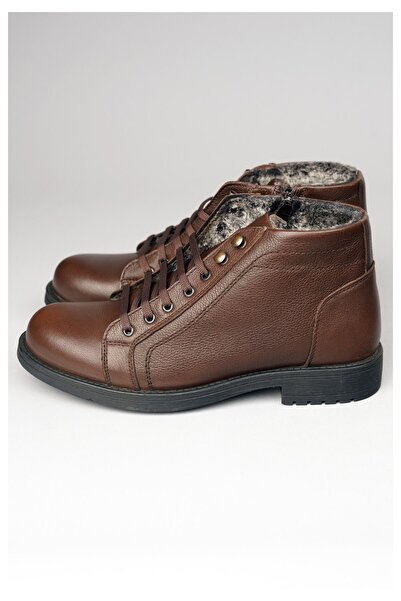SEÇ KUNDURA Seç 702 - Γνήσιο δέρμα και γούνα ανδρικές μπότες καφέ