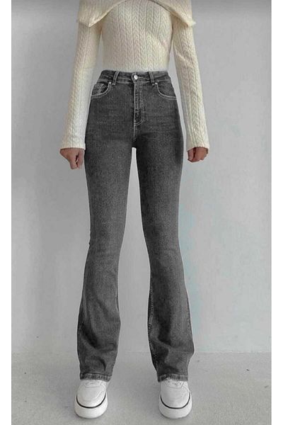 LİMABEL Oscar Grey Flare Jeans Παντελόνι Ψηλόμεσο Flare Jeans Gatherer (Εξαιρετικά άνετο)