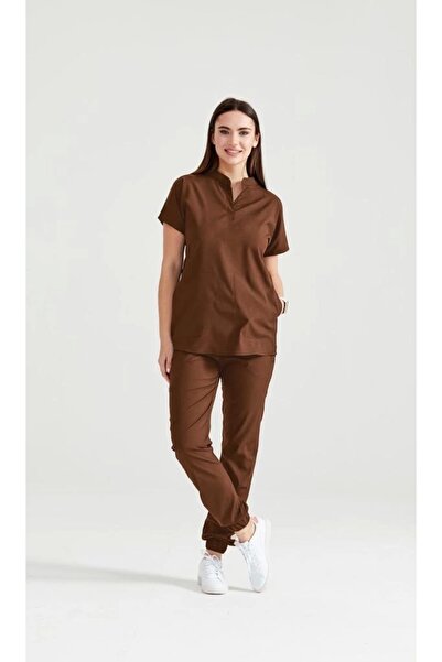 Moodamedikal Kahve Renk Perla Model Takım Likra Kumaş Tek Renk Forma