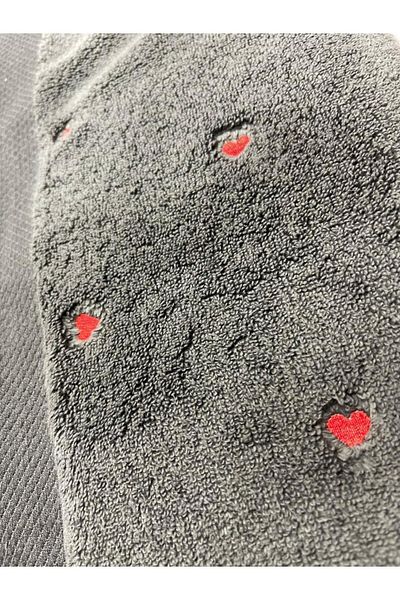 CEKAVE Lubow Love Dark Gray Red Embroidered 50x90 6-Piece Towel Set