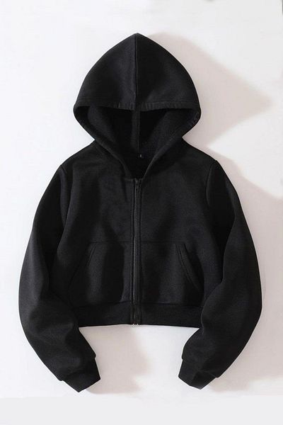 Gofeel Harajuku Black Crop-Top - Seasonal with Zipper and Hood