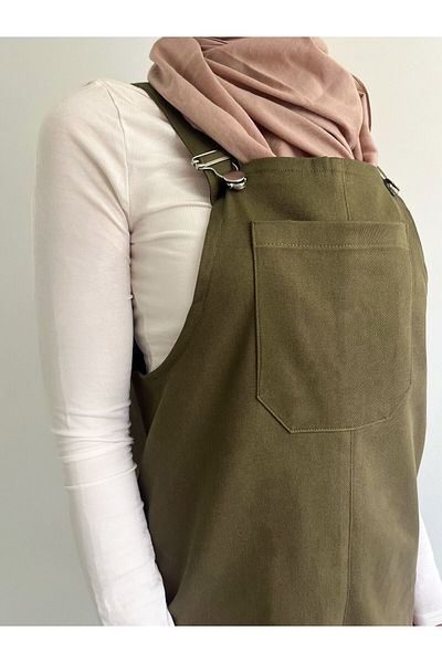 FREYA MODA Comfortable Cut Khaki Jumpsuit - Front Kangaroo Pocket