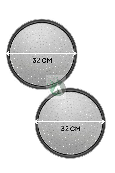 AHİR TİCARET 2 Pieces 32cm Perforated Pizza Tray Lahmacun Pita Tray 32 cm 2 Pieces Steel Pizza Tray
