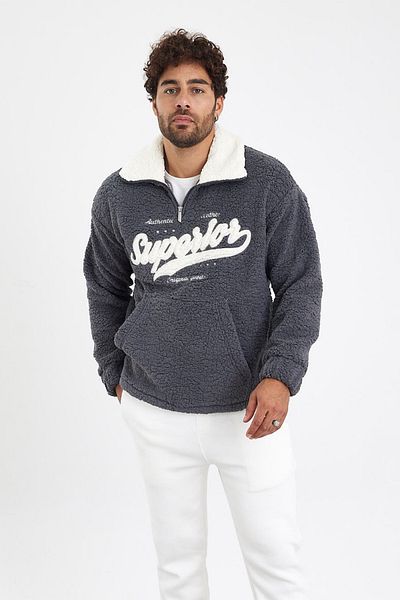 MADZEYMODA New Season Ανδρικό μισό φερμουάρ Λεπτομερές καπνιστό βελούδινο φούτερ Mz81006