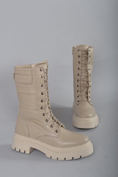 SEÇ KUNDURA 10075 HAKİKİ DERİ KADIN POSTAL ÇİZME BEJ