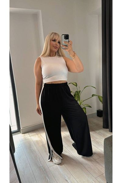 Butik Nilyam Large Size Striped Black Trousers - 21070