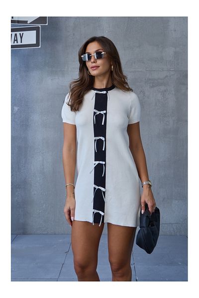 Elif Özbey Butik Rochie din tricotaje cu dungi albe