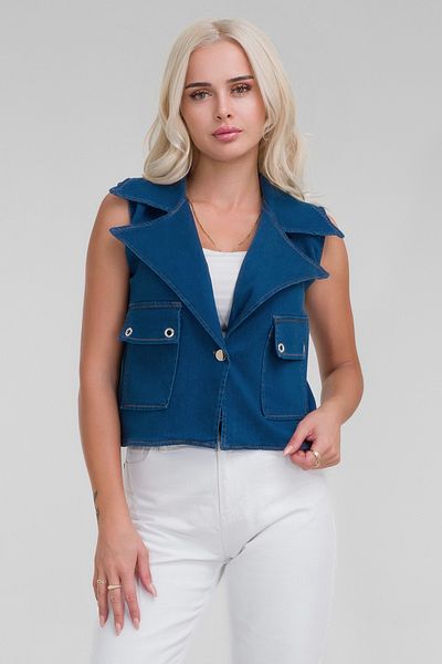 Bold & Young Women's Dark Indigo Color Washable Lycra Denim Vest with Bird Eye Pockets