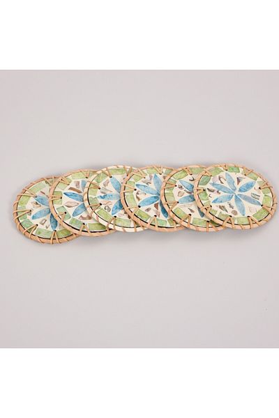 Mylamp قاعدة أكواب من Muteber Rattan مكونة من 6 قطع من اللؤلؤ