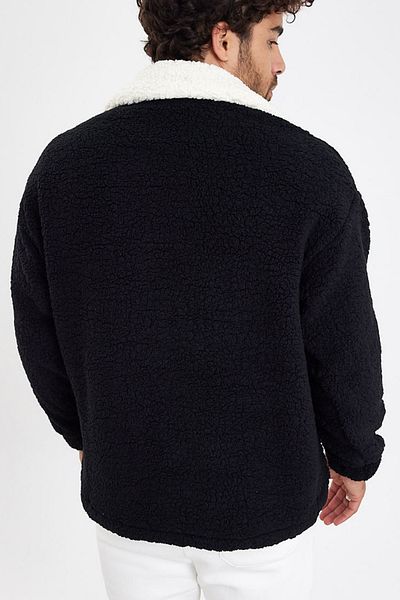 MADZEYMODA Мъжки суитшърт с половин цип, черен, плюшен, Mz81006