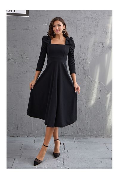 Elif Özbey Butik Rochie cu guler pătrat cu panglică neagră