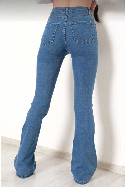 LİMABEL Pantaloni din denim cu picior evazat albastru Blugi evazați cu talie înaltă Strângere Extra confortabil