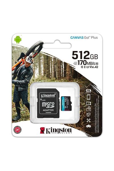 Kingston Sdcg3-512gb 512gb Microsdxc قماش الذهاب بلس 170r A2 U3 V30 بطاقة الذاكرة Adp