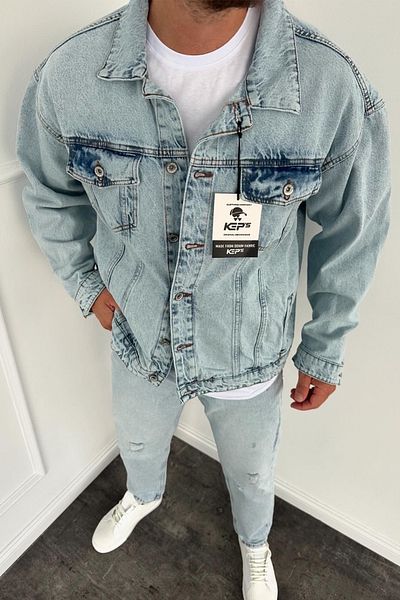 MADZEYMODA Ανδρικό τζιν πουκάμισο New Season Snow Washed Ice Blue Jean