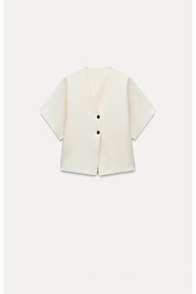 Liora Ecru Women's Cardigan - Short Sleeve and Gold Buttons