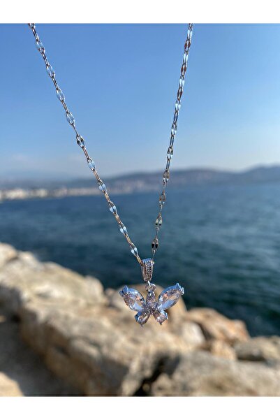 staınless steel Çelik Taşlı Kelebek Kolye