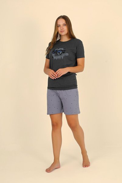 Mestore Fashion Stripe Women's Short Sleeve Combed Cotton Pajama Set with Sho...