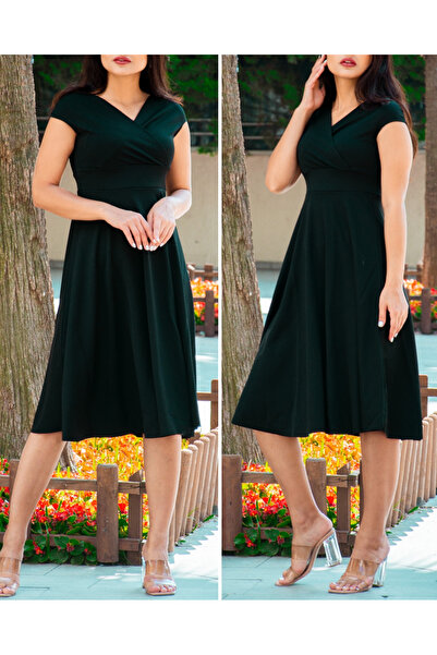 buğrahayalin Off Shoulder Skirt Pleated Crepe Fabric Midi Dress