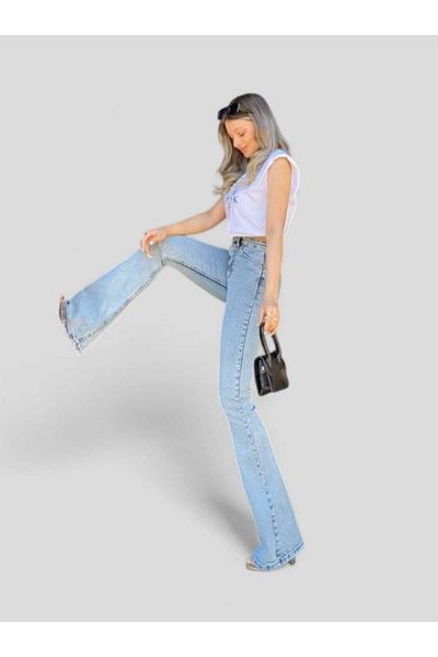 LİMABEL Pantaloni Miya Blue Snow Wash Gold Spaniol Spaniol Jean cu talie înaltă