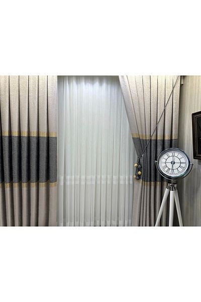 NİVEMESHOME Nivemeshome Salda Gray V-2002 - 1/3 Close Pleated Apm Background Curtain