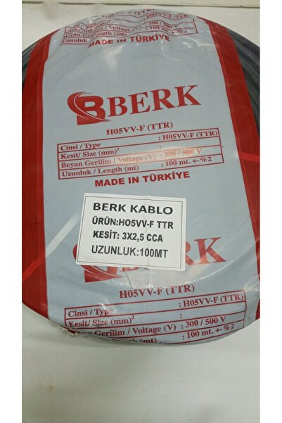 BERKS 100 Metre 3x2.5 Mm Siyah Ttr % Tam Kesit ( 45 tel/24 mikron: 135 tel ) ...
