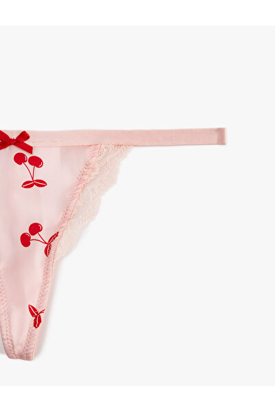 Koton Satin Lace Cherry Printed String Panties