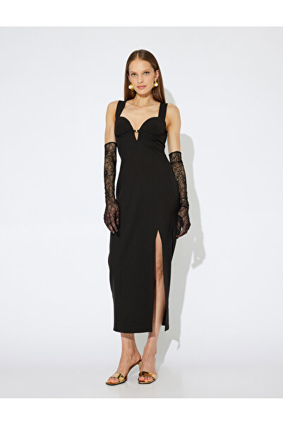 Koton Šaty s límečkem Zeynep s dlouhým popruhem a hlubokým rozparkem