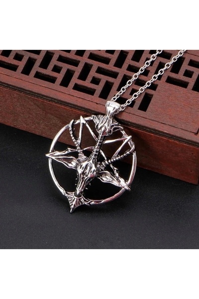 DarkellaStore Gotik Punk Keçi Kafası Pentagram Halka Kolye