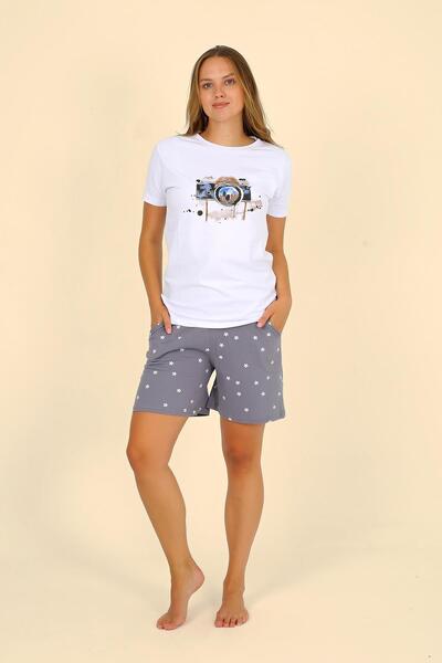 Mestore Fashion line women's short sleeve combed cotton pajama set with short...