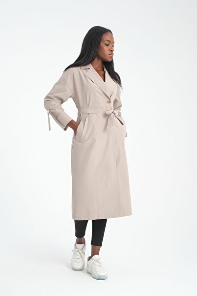 Soydan Güner Su Geçirmez Kırışmaz Astarsız Ara Boy Yazlık Trençkot Taş 7260