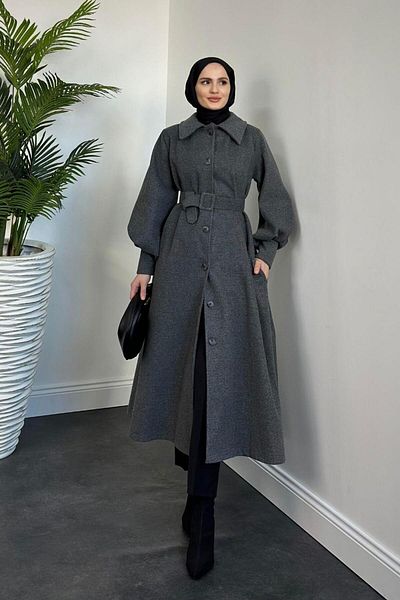 MERVEN AKYÜZ Καπνιστό πολύχρωμο παλτό Valery Cashmere - Φόδρα με μανσέτες και ζώνη