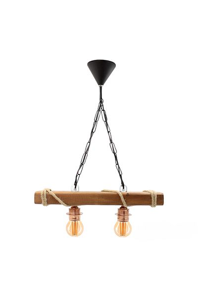hü ma tasarım ve aksesuar Hüma Design - Decorative Double Copper Lamp Holder Rustic Nigrum Rope Wooden Chandelier Log Chandelier Natural Chandelier