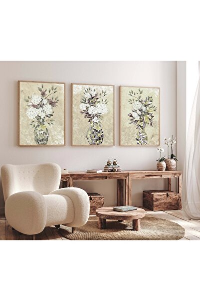 bestablo 3-Piece Flower in a Vase Framed Painting, Home Decor, Abstract Paint...