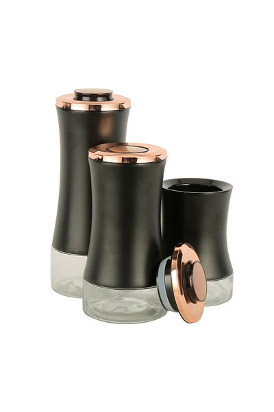 Vitale Rose Black 3-Piece Glass Jar Set - Storage Container