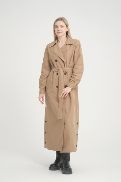 Soydan Güner Su Geçirmez Kırışmaz Tam Boy Trençkot K.bej (138 CM) 3810