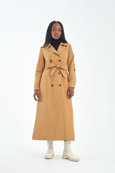 Soydan Güner Su Geçirmez Kırışmaz Uzun Trençkot Camel ( 135 Cm) 3920