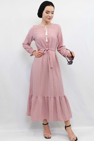 Mestore Fashionable Striped Pıt Pıt Dress Dusty Rose