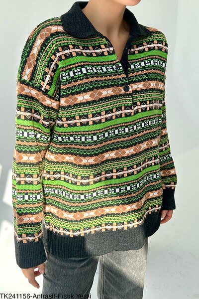 Liora Women's Polo Collar Patterned Sweater