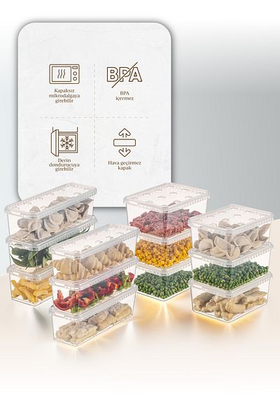 Vienev 12 Clear Storage Containers - 6X(1,5-1,4 Lt) Block Refrigerator and Deep Freezer