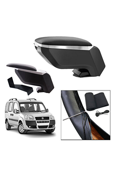 3 Tıkla Lüks Set Fiat Doblo 2004 Delmesiz Çelik Ayaklı Gri-Siyah Kolçak Kol D...