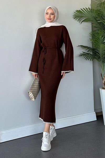 Şule Giyim Zeynep Knitwear Φόρεμα Καφέ