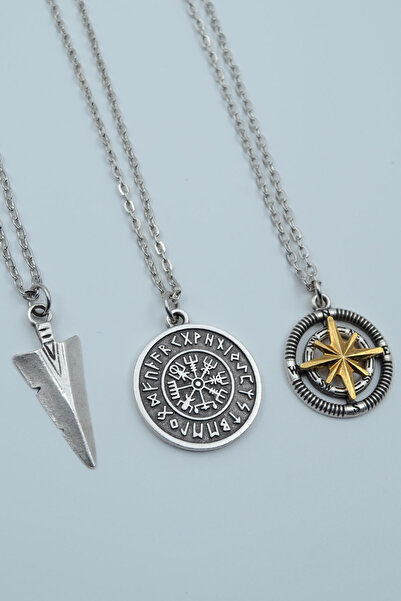 Genel Markalar 3'lü Triagle Ok Ucu Viking Pusula Tılsım Gümüş Kaplama Unisex ...